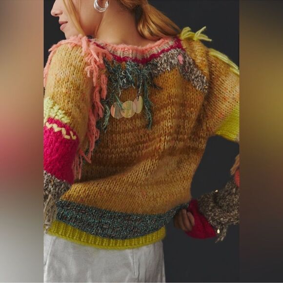 Anthropologie Fringed Colorblock Sweater - Picture 2 of 6